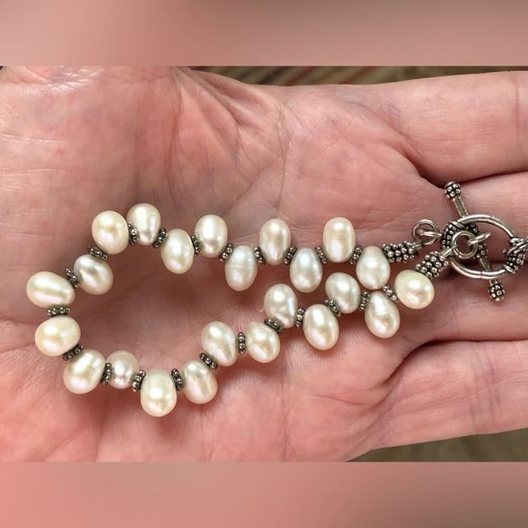 925 Pearl with black sapphire bootie charm bracelet 7 1/4” - Picture 8 of 11